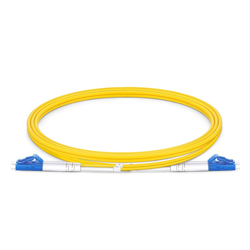 20m (66ft) Fiber Patch Cable, 2 Fibers, LC UPC Duplex to LC UPC Duplex, Single Mode (OS2), Riser (OFNR), 2.0mm, Tight-Buffered, Yellow