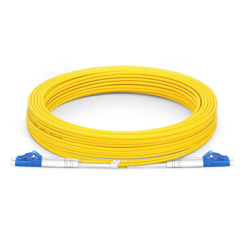 30m (98ft) Fiber Patch Cable, 2 Fibers, LC UPC Duplex to LC UPC Duplex, Single Mode (OS2), Riser (OFNR), 2.0mm, Tight-Buffered, Yellow
